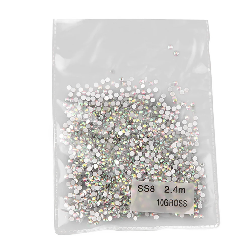 1440Pcs Crystal Ab Rhinestones Silver Base Multicolored Flat Back Stones for Nail Art Decoration Jewelry Design Cell Phone