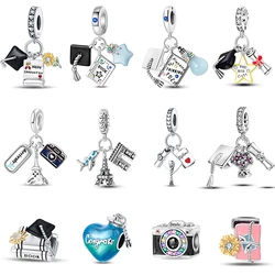 Cuentas de plata de ley 925 para temporada de graduación, búho de colores, sombrero de soltero, compatibles con pulseras originales Qikaola, joyería DIY