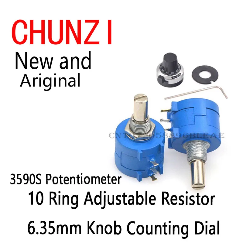 1Set 3590S Precision Multiturn (1PCS Potentiometer 10 Ring Adjustable Resistor+1PCS Turns Counting Dial Rotary 6.35mm Knob)