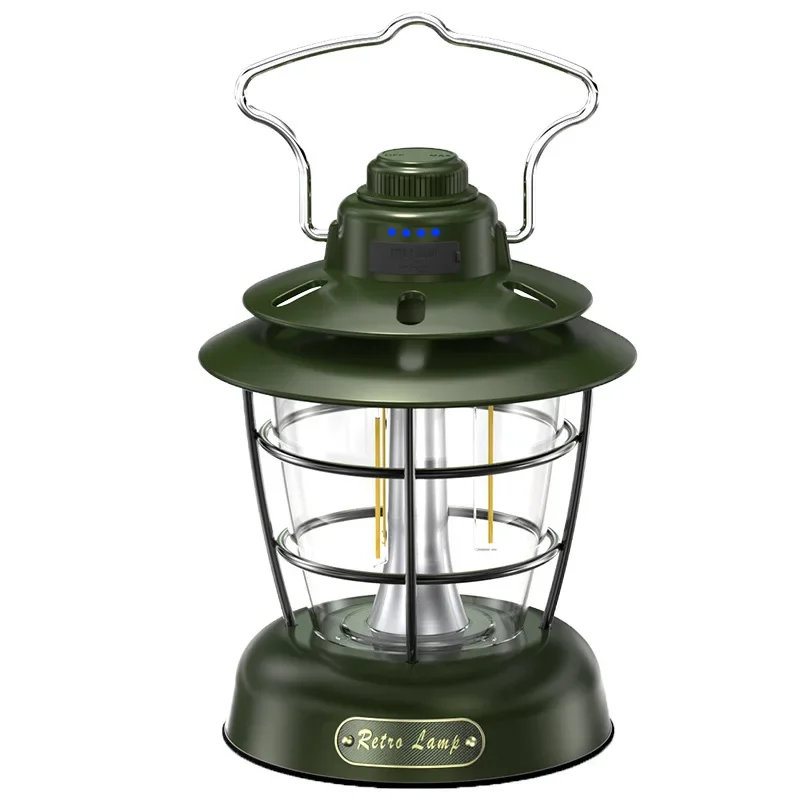 

LED Camping Lantern Rechargeable Retro Camping Light Hanging Lamp Portable Waterproof for Outage Outdoor Emergency Lighting