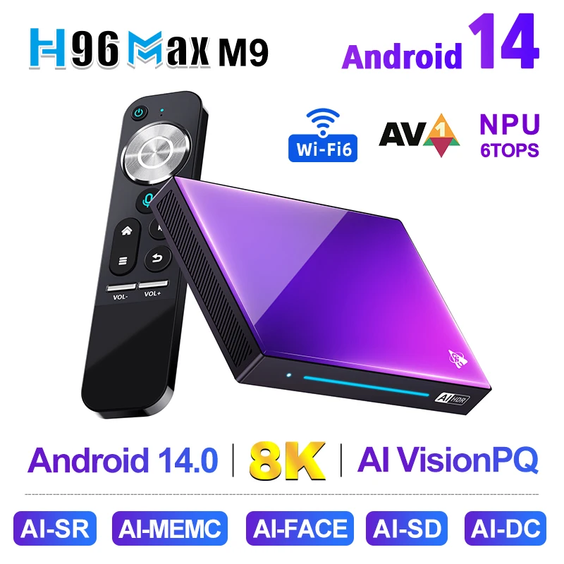 

Smart TV Box Android 14.0 6TOPS OTT Box H96 Max M9 RK3576 WiFi6 1000M LAN BT5.4 USB3.0