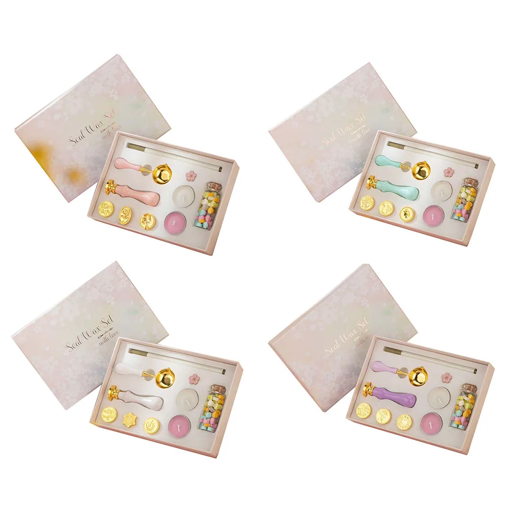 Stamping Sealing Beads Candle Set Wax Seal Stamp Box Kit for DIY Crafts Supplies Festival Holiday Party Gift
