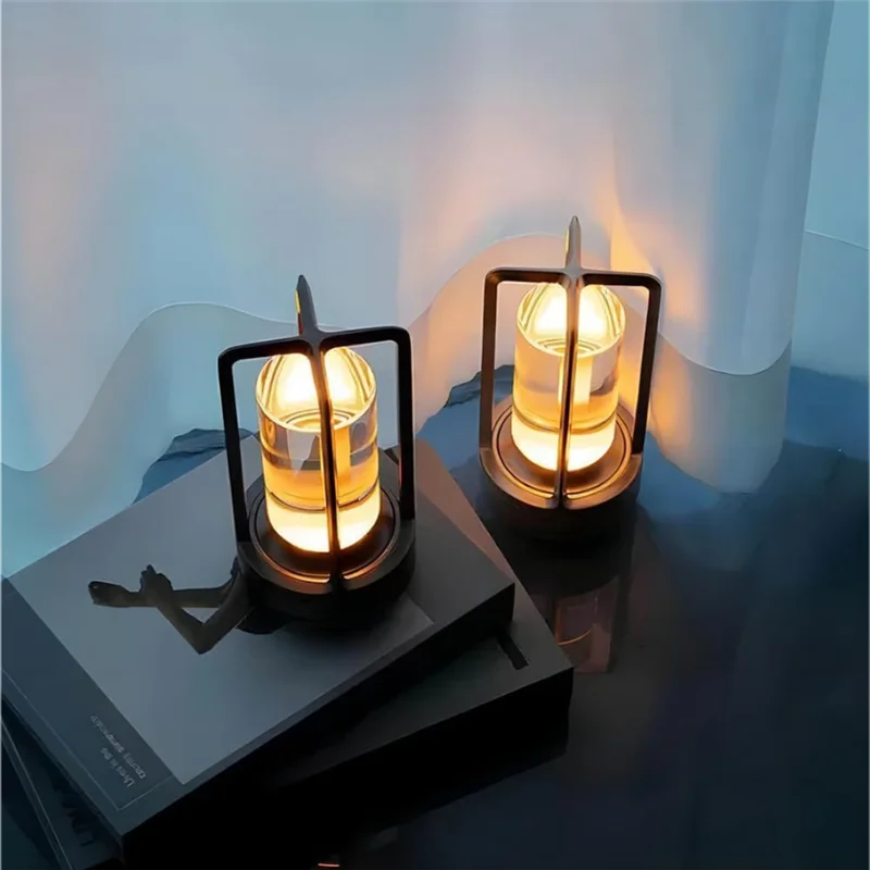

ABKW-Atmosphere LED Night Light Decorative Bar Table Lamp USB Rechargeable Retro Style Bedroom Desk Lighting