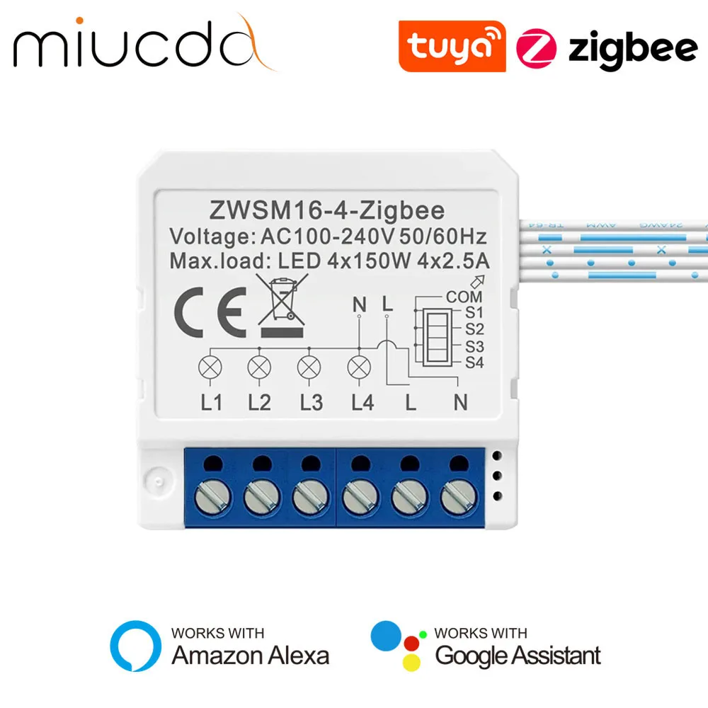 Módulo de interruptor de luz inteligente MIUCDA Tuya Zigbee, interruptor de 1/2/3/4 vías, Control remoto de sincronización, funciona con Alexa y Google Home