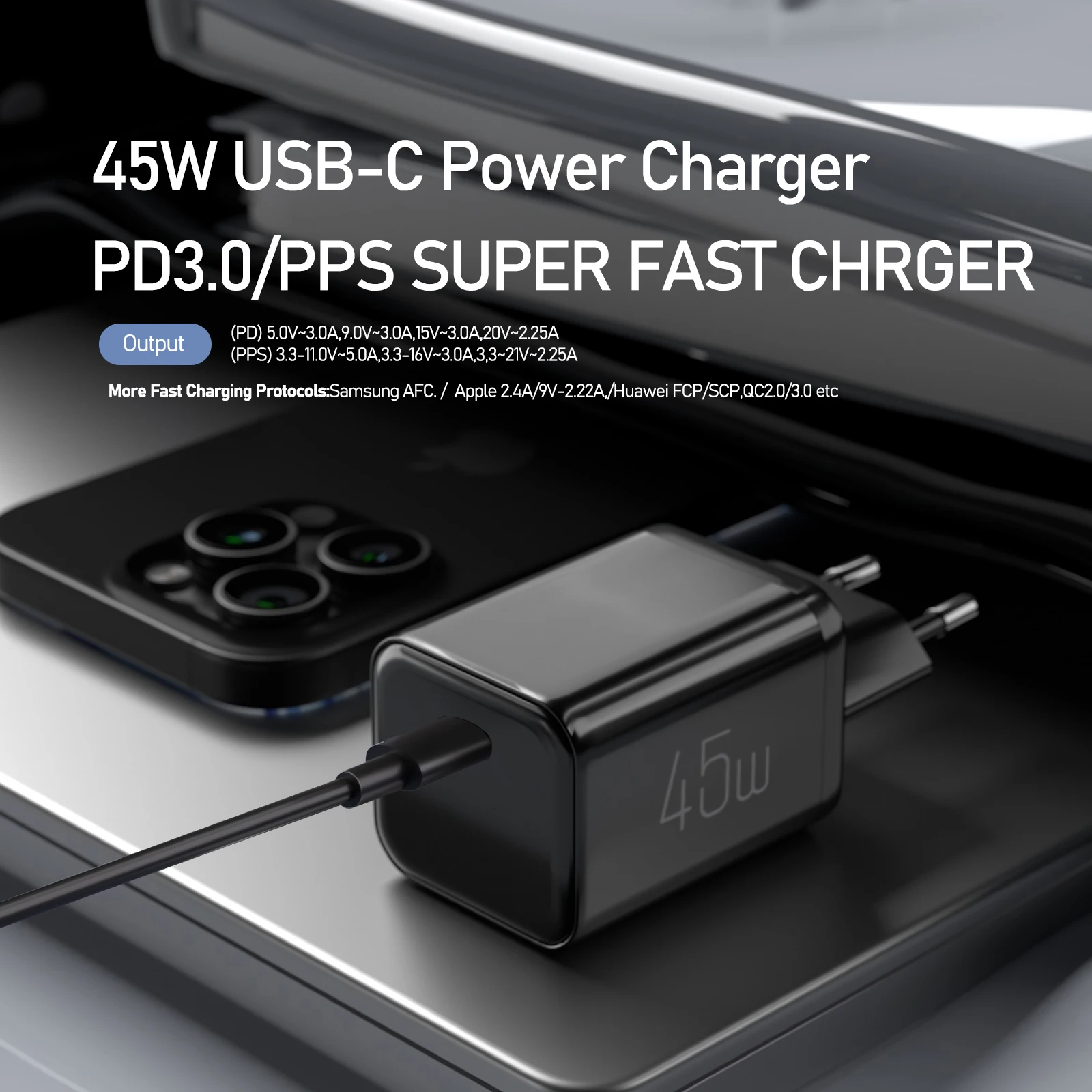 45W PD USB-C Wall Charger PPS Fast Charging Adapter EU Plug for Samsung iPhone 15