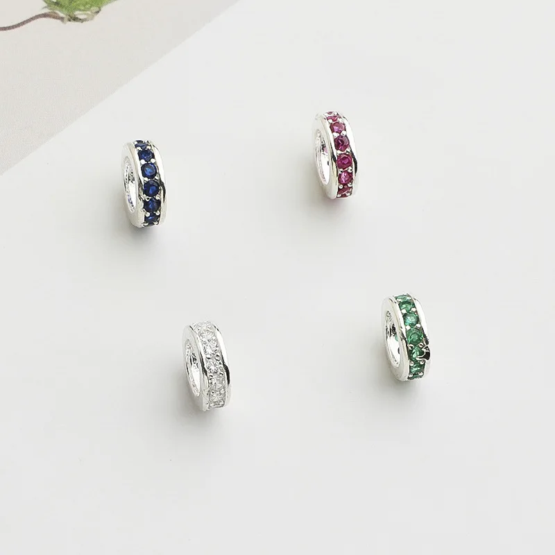 1pc 925 Sterling Silver Colorful Zircon Wheel Beads 7.8mm Handmade Bracelets Necklace Fancy Silver Spacer Washer DIY Jewelrys