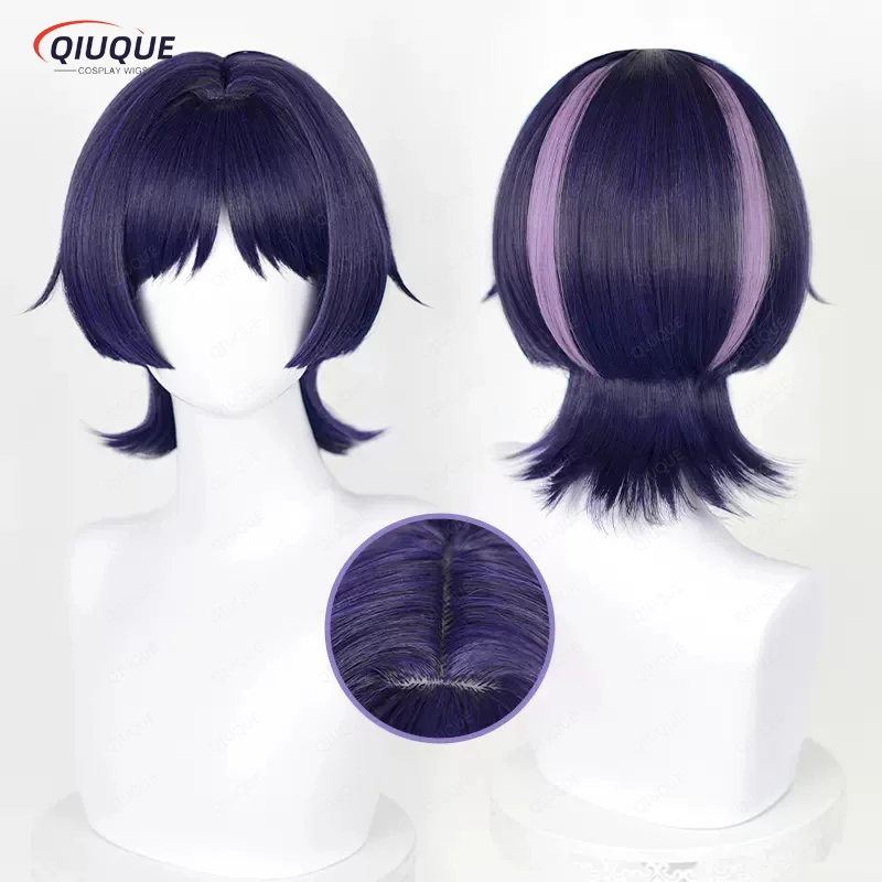 Game Impact Scaramouche Cosplay Wig Blue Purple Black Heat Resistant Synthetic  Halloween Party Wigs + Wig Cap