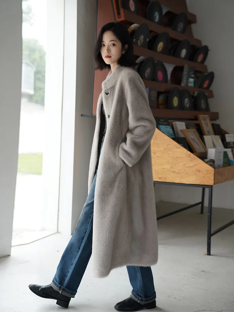 

Длинная шуба прямого кроя Ele, женская зимняя верхняя одежда, экологически чистая роскошная винтажная шуба из искусственной норки