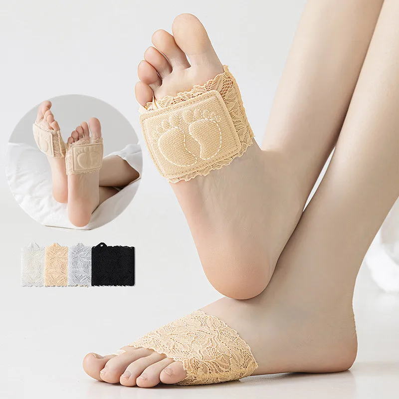 Almofadas de renda para antepé, meias anti-dor, chinelos macios de salto alto, anti-queda, invisíveis, sem exibição, cuidados com os pés, meias antiderrapantes