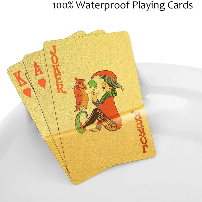 Multifunctional Chess & Playing Cards Game Set, Portable Waterproof Gold Plastic Poker Chips Outdoor Entertainment Kit