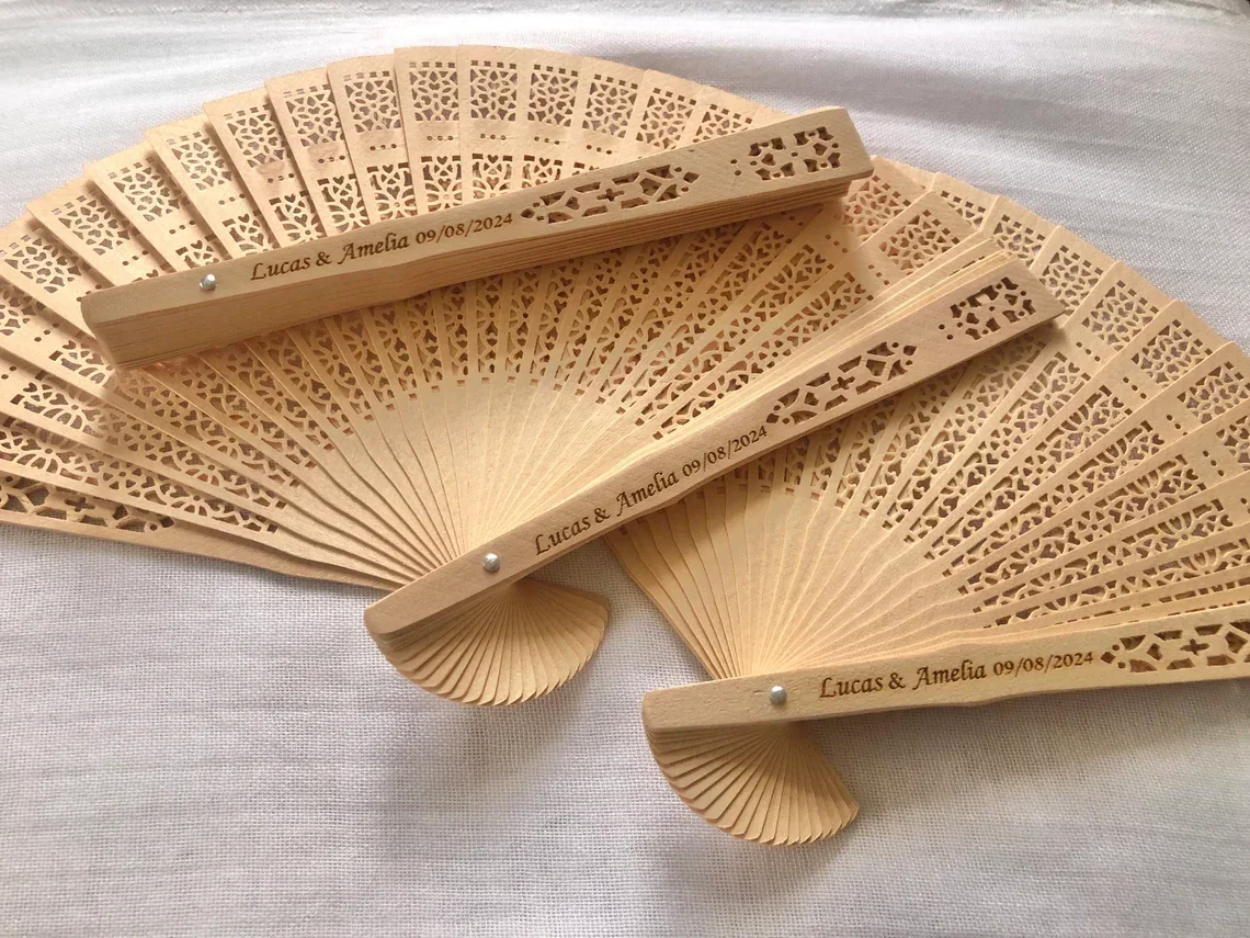 

Rustic Wedding Folding Fan, Custom Hand Fan, Engraved Wood, Personalized Handheld Fan, Bulk Wedding Favors