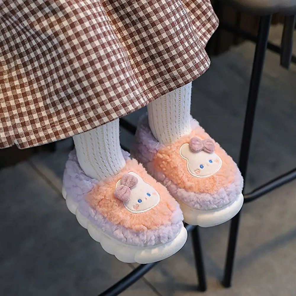 Kawaii الأطفال النعال القطن الكرتون عدم الانزلاق فروي النعال أرنب/الدب الشتاء نعال تدفئة الفتيات الفتيان