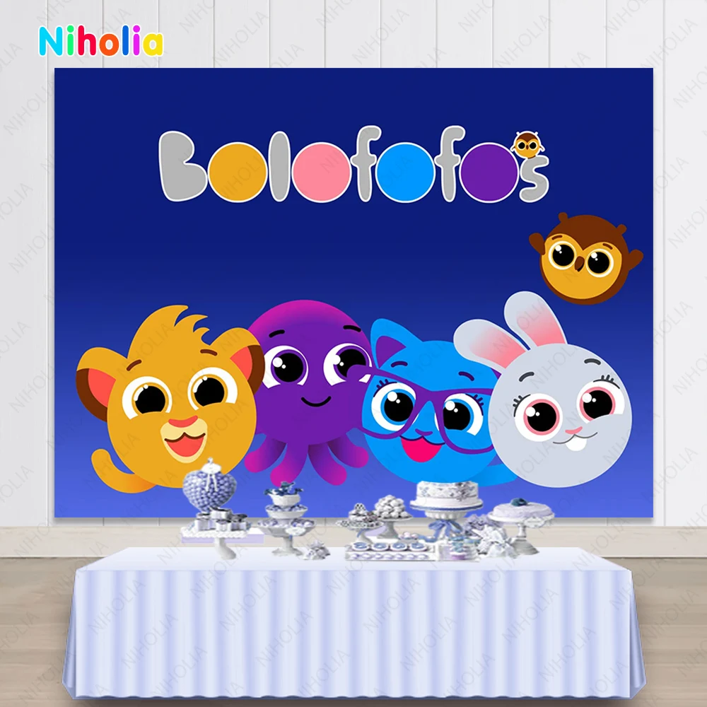 NIHOLIA Bolofofos Photo Background For Kids Birthday Party Photography Backdrop Ball Cat Bunny Vinyl Banner Props