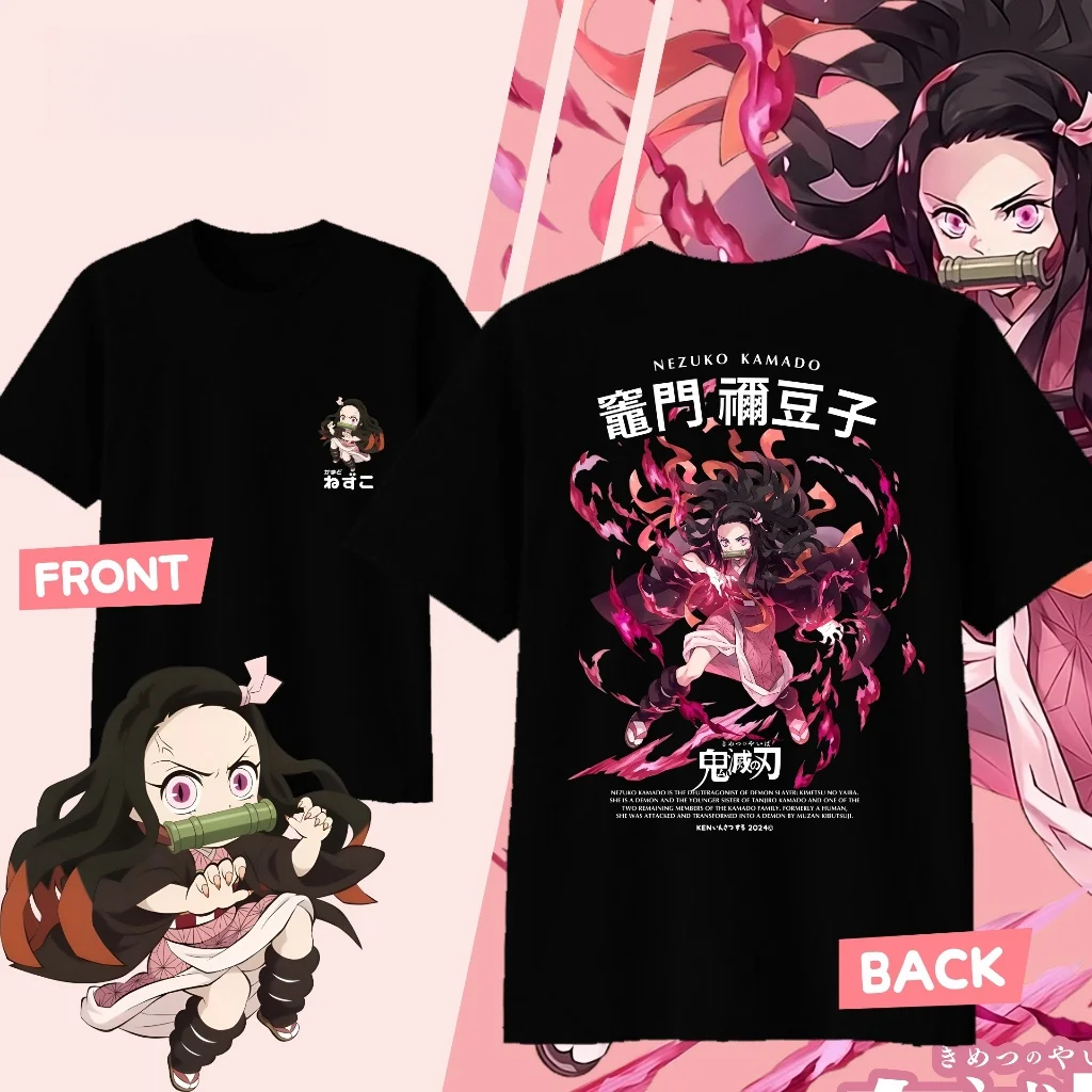 Demon Slayer Kamado Nezuko Pure Cotton T-shirt for 2026 Summer KidsMen'sWomen's Fashion Casual Cosplay Short Sleeved T-shirt