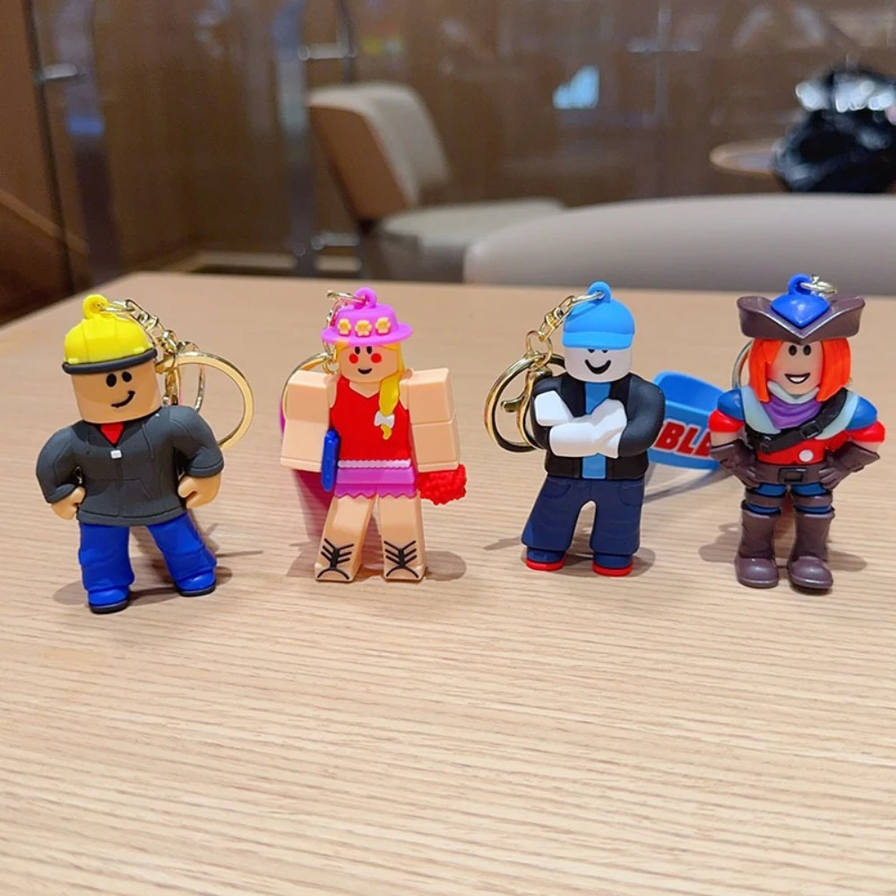 In Stock Roblox Classic Block Avatar Figure Keychain Set, Cartoon Game Character Silicone Keyring Backpack Pendant, Kids Gifts