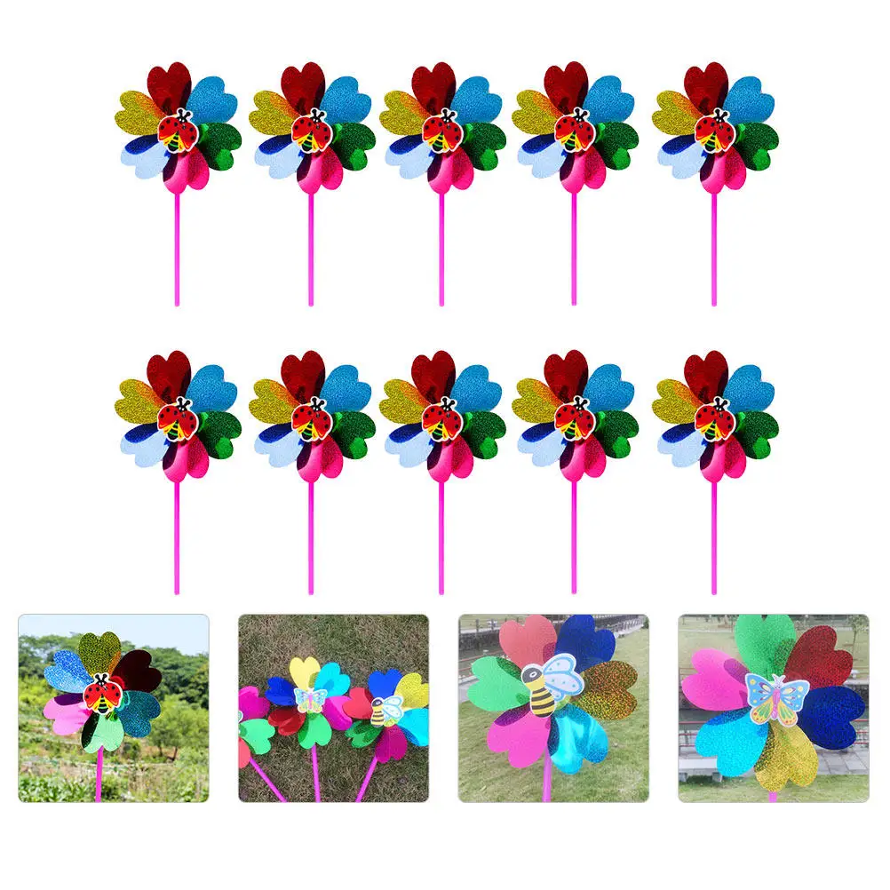 

10Pcs Decorative Windmills Colorful Plastic Wind Outdoor Ornaments for Garden Party Yard Decor Cartoon Pinwheel