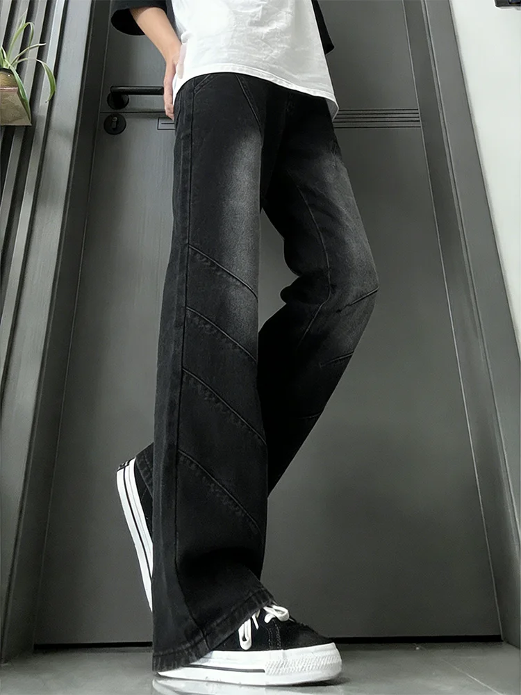 

Men's Straight Leg Jeans Fishtail Structure Micro Flared Knife Woodcutter Workwear mid Waist Cotton Polyester Blend