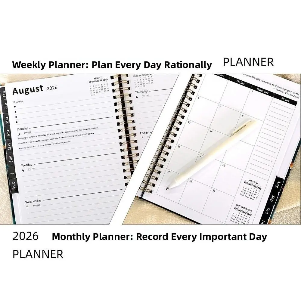 English 2026 Schedule Planner Notepad 12 Months Efficiency To-do List Notebook Portable Simple Office Work Planner Business