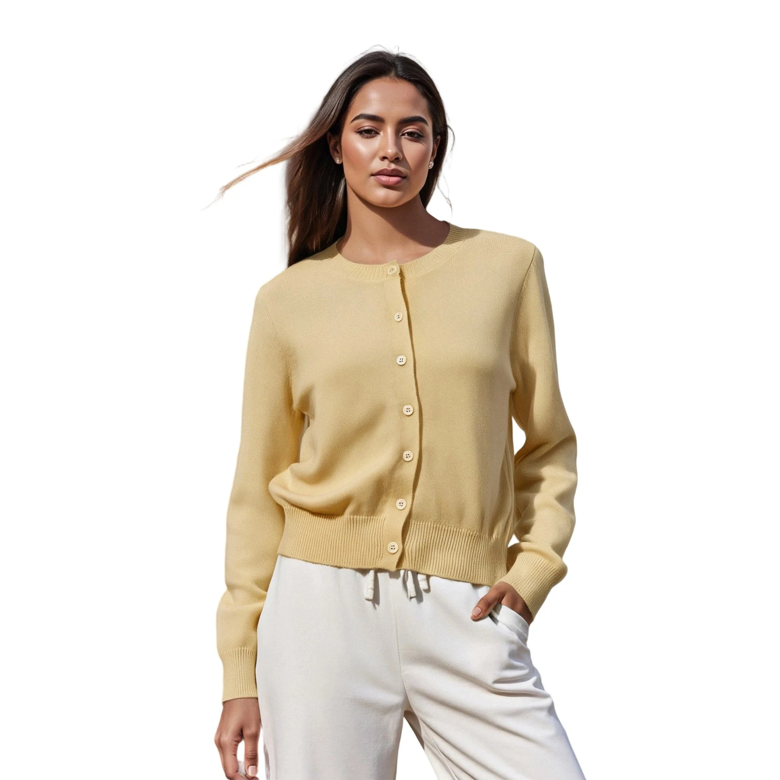 

Женский вязаный кардиган с длинным рукавом и пуговицами, однотонная осенняя куртка, свитер для повседневного повседневного использования