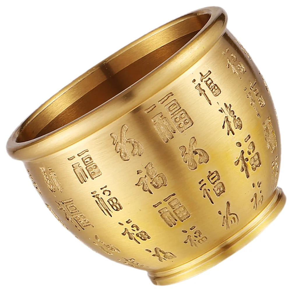 Gold Cicada Hundred Blessings Small Brass Offering Bowl Fortune Treasure Basin For Home Office Decor Wealth Luck Bowl