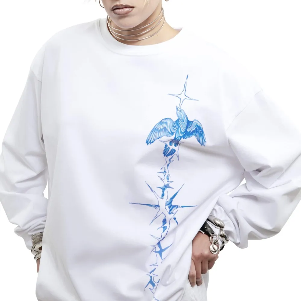 Oversized Men's Clothing Streetwear Bright Side Print Autumn Hip Hop Korean Long Sleeve Y2k Top Tee Cotton Graphic Unisex Tshirt image 3