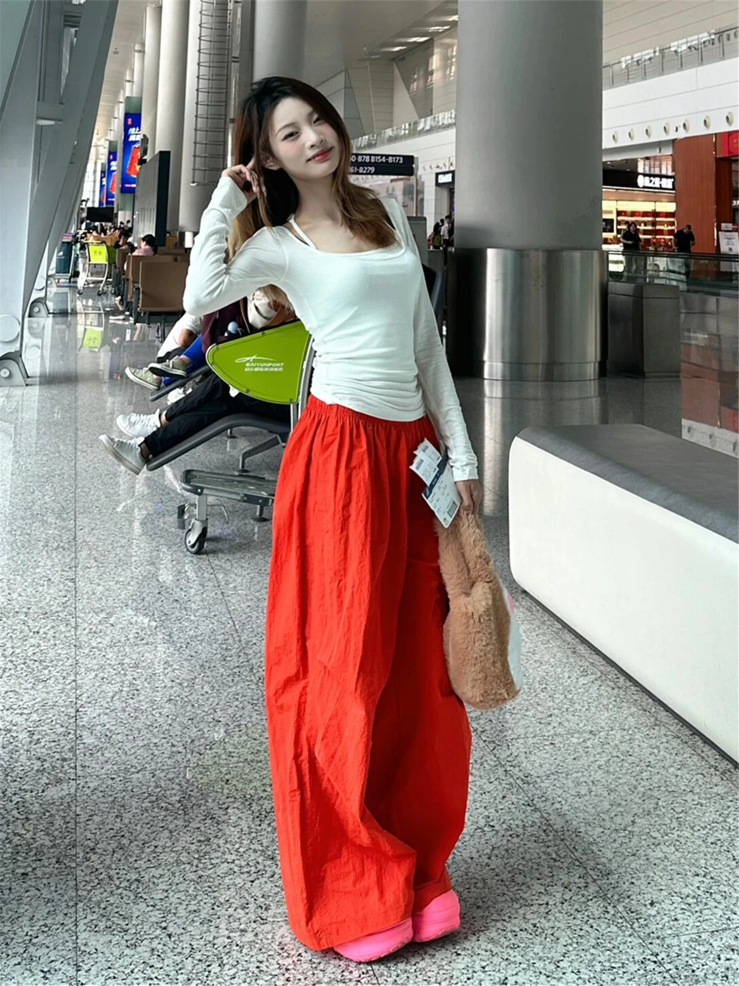 

Женские широкие брюки Dopamine Orange Hot Girl: летние, тонкие, свободные, универсальные, повседневные, быстросохнущие, с высокой талией, прямого кроя