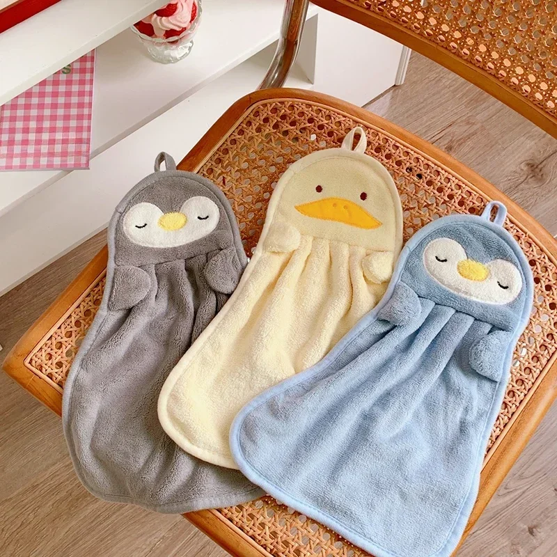 Baby Hand Towel Can Hang Absorbent Towel Cute Penguin Skin-friendly and Soft for Children Towels Coral Velvet Hand Towels