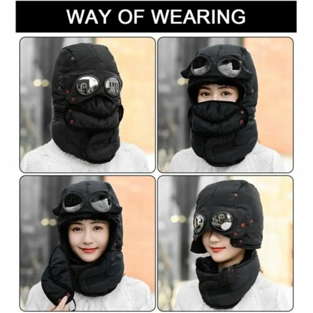 Full Face Head Cover Women Man Winter Warm with Glasses Mask Windproof Beanies Cycling Caps Thermal Trapper Hat