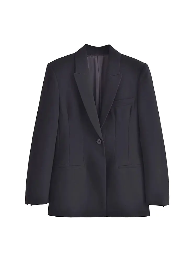 Nlzgmsj TRAF Women Black Blazer Lapel Long Sleeve Loose Fit Jacket Tide Spring Autumn Jacket 2023 Coat Women