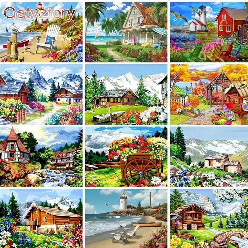 

GATYZTORY Paint By Numbers Diy Oil Painting By Numbers On Canvas Town Scenery 60x75cm Frameless Number Painting Decor