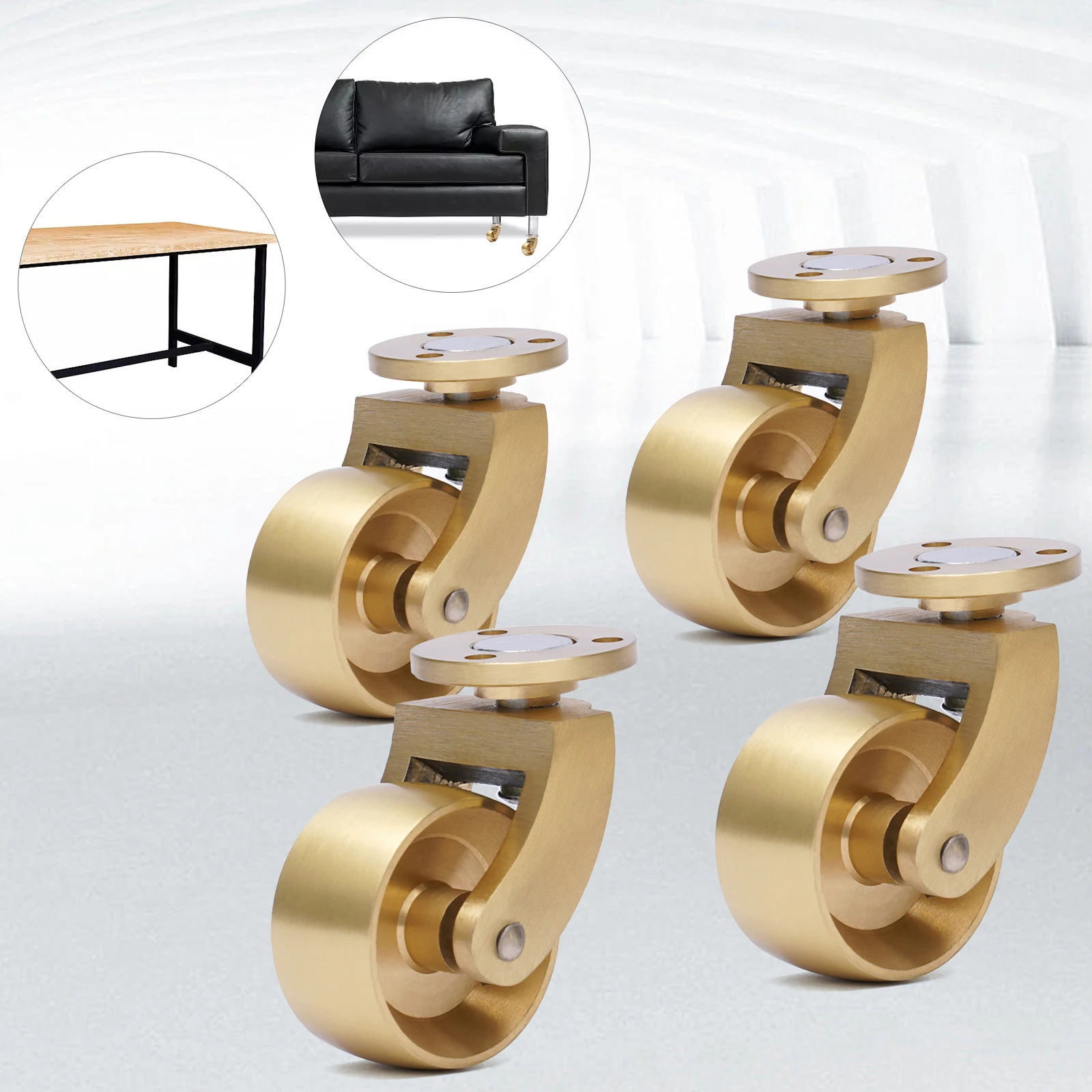 Set Of 4 Caster Wheels Heavy Duty Brass Casters  6*2.8*5.2cm For Small Equipment Moving Operation