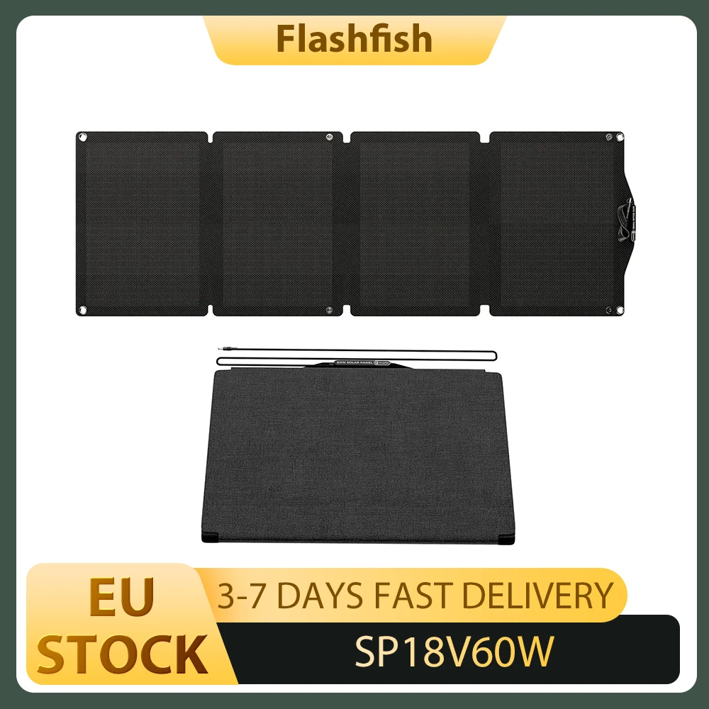 Flashfish SP18V60W Faltbares Solarpanel, 60W Max. Leistung, 21,6% monokristalline Zellen, ETFE-Beschichtung, IP65 wasserdicht, DC5521-Ausgang, für Powerstations, Camping, Wohnmobile & Outdoor-Nutzung