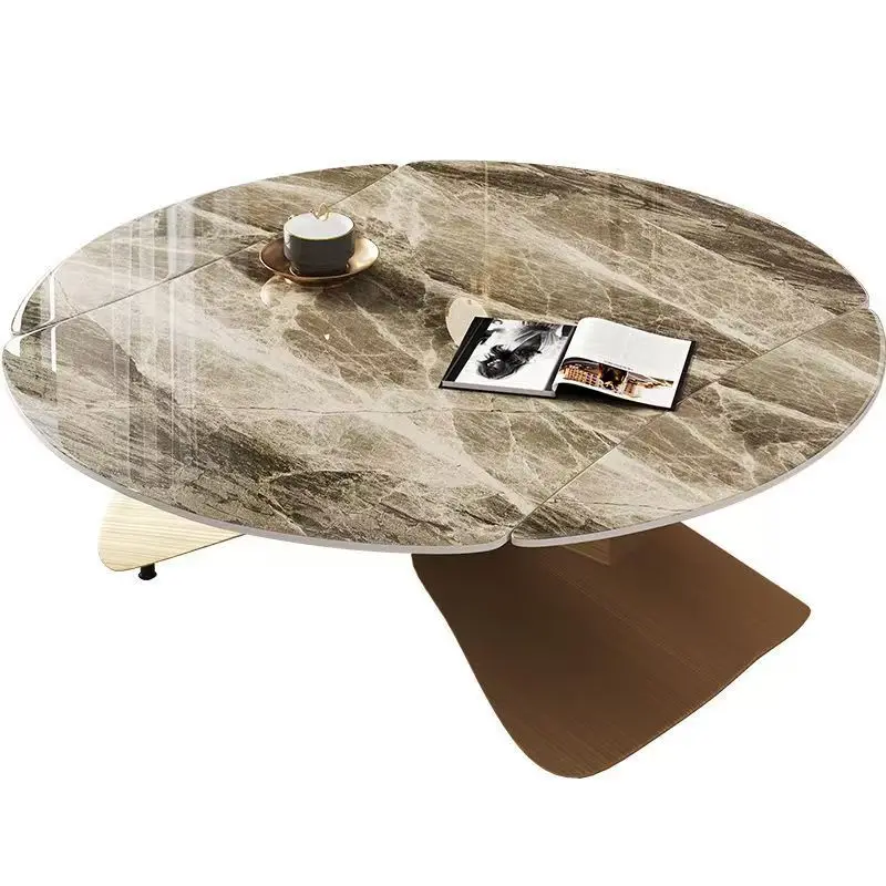 Lifting coffee table dining table dual-purpose small apartment multi-functional living room integrated rotating round rock slab