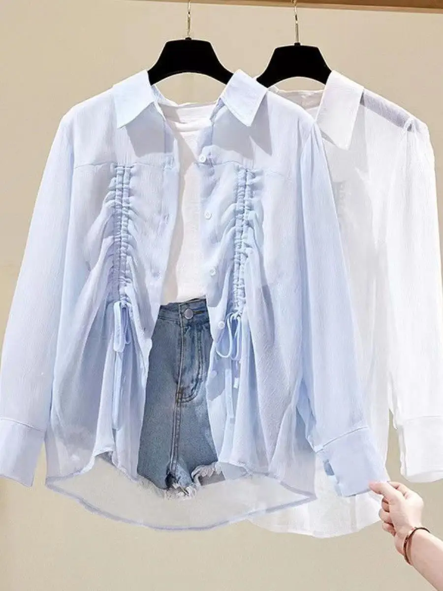 conjunto-feminino-de-verao-ultra-leve-com-protecao-solar-estilo-coreano-blusa-e-saia-com-cordao-novo-design-fino