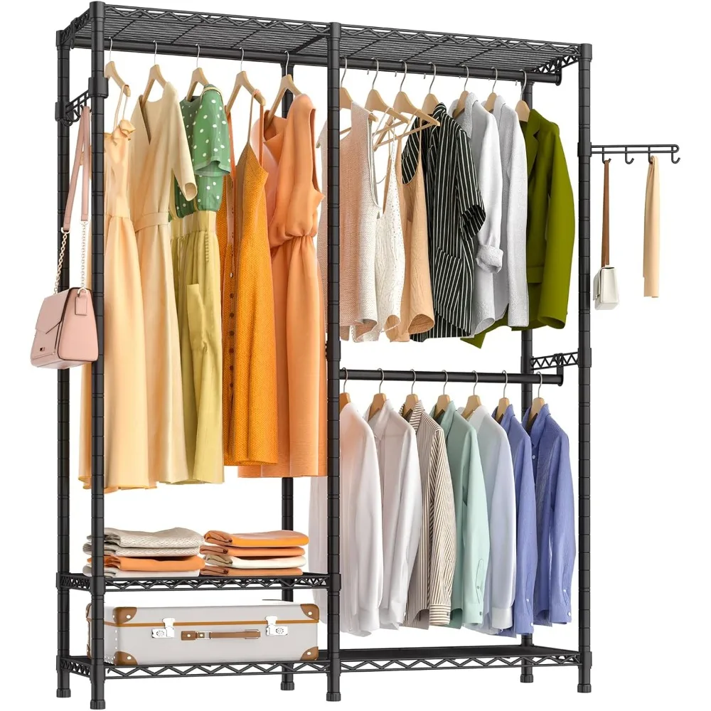 

Heavy Duty Garment Rack, Metal Closet Organizers and Storage, Wardrobe Clothing Racks for Hanging Clothes, 3 Tiers Adjustable