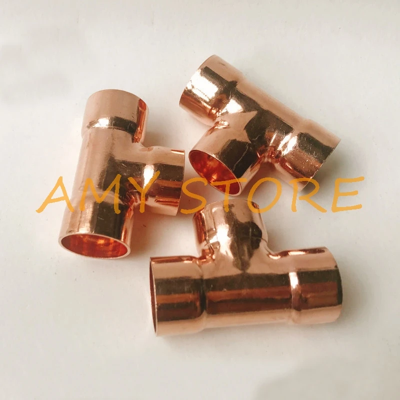 1Pc Coupler 3-Way T type Copper Equal diameter 99.9% Red Copper Joint Welding Air Conditioning Refrigeration 6-32mm Inner Dia