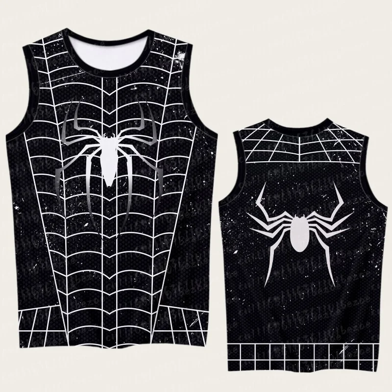 Eltern-Kind Spider Hero 3D-Druck Ärmelloses Tanktop, Rot-Blau-Goldenes Netzmuster Sporttrikot, 100% Polyester Atmungsaktiv – Detail 11