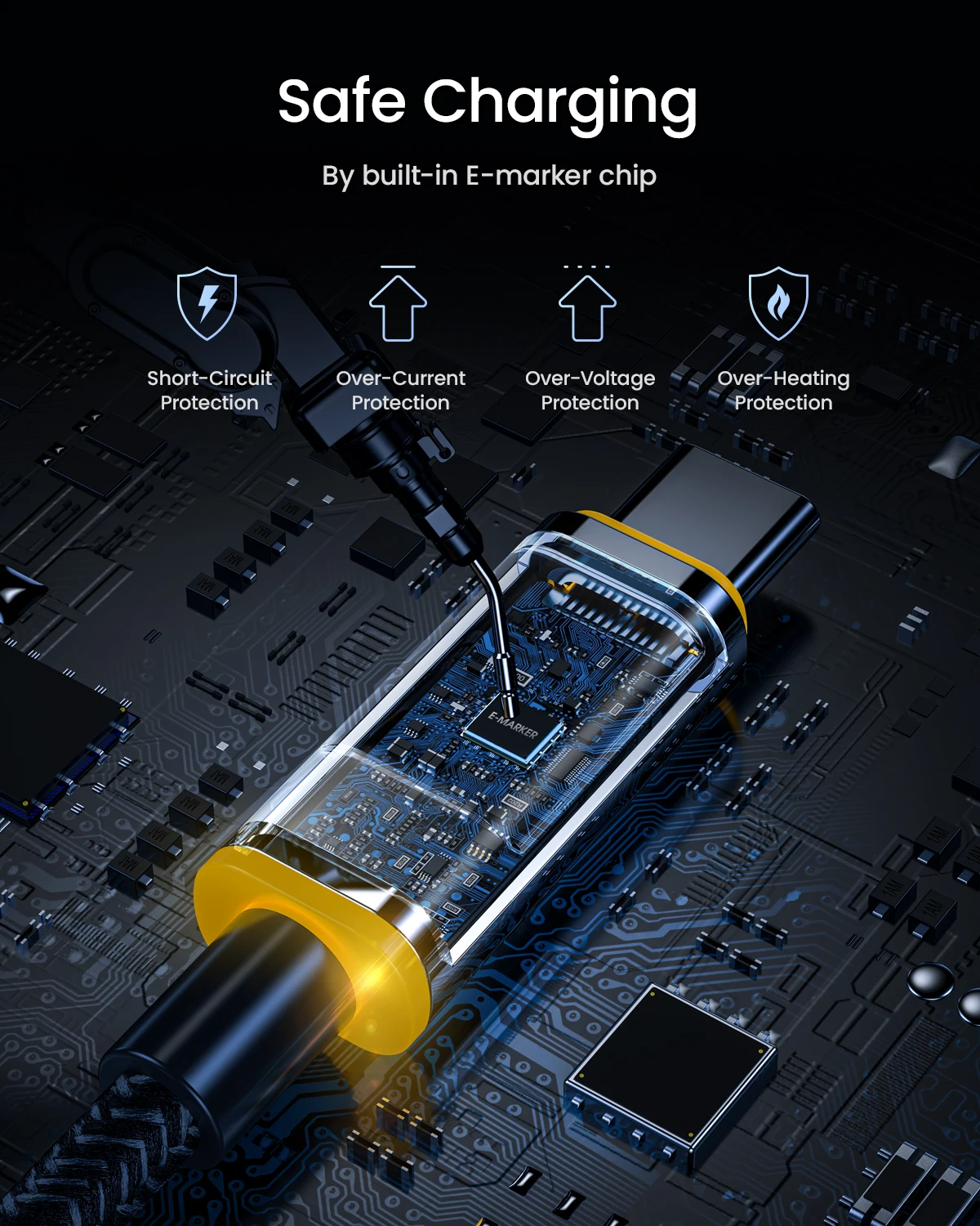 AOHI Magline+140W Nylon USB C to USB C LED Digital Display Cable 4ft