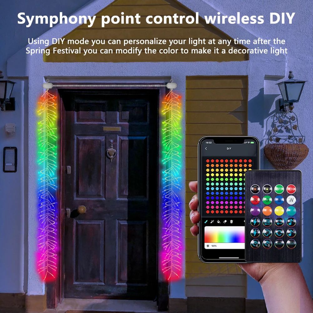 Smart LED RGB Ceiling Firecracker Chandelier Waterproof Home Decor String Light DIY Display Music Rhythm Bluetooth APP Control