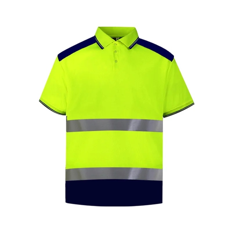 Two Tone Safety Work Shirts with Buttons Front High Visibility Safety Short Sleeve Polo Shirt Hi Vis Workwear Shirt