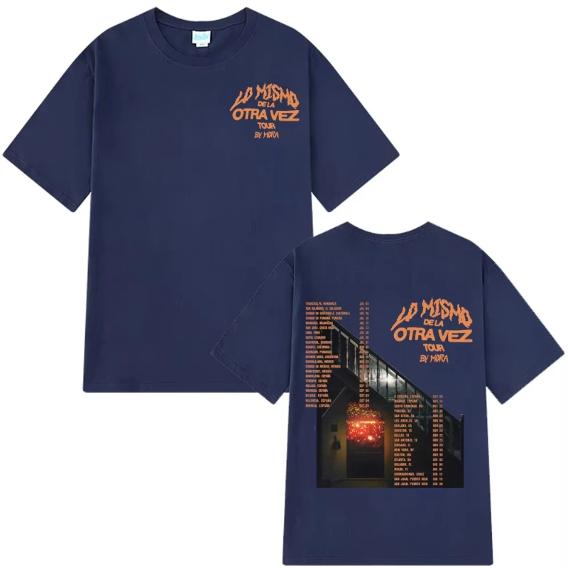 Mora Lo Mismo Dela Otra Vez Tour 2025 القوطية تي شيرت الصيف الرجال الهيب هوب موضة القطن المتضخم تي شيرت على طراز هاراجوكو ملابس الشارع