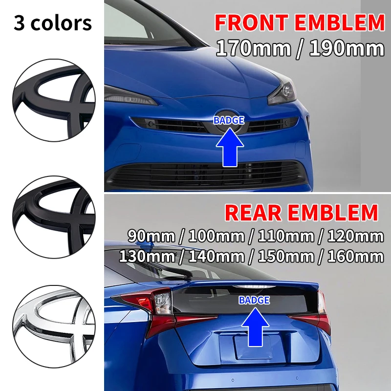 Car Logo 3D for Toyota Car series Corolla Camry RAV4 Front Head Grill Hood Bonnet Emblem Rear Tail Bumper Trunk Boot Mark Badge