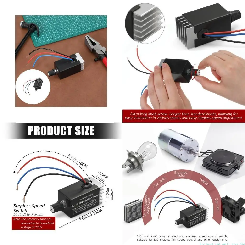 581C Motor Speed Regulator 12V 24V with Knob, 3 Wire Fan Wiring Part with Heat Sink for Vehicle Blower Repair, Replacement