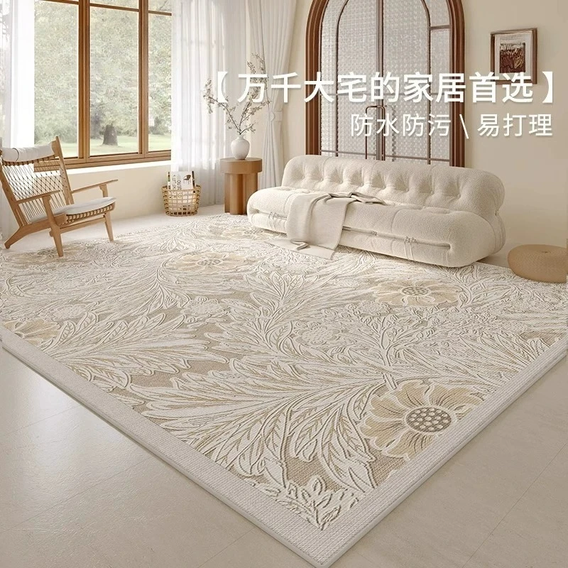 

French Cream Style Carpets for Living Room Light Luxury Bedroom Decor Carpet Artistic Flowers Bedside Rug Home Thicken Floor Mat