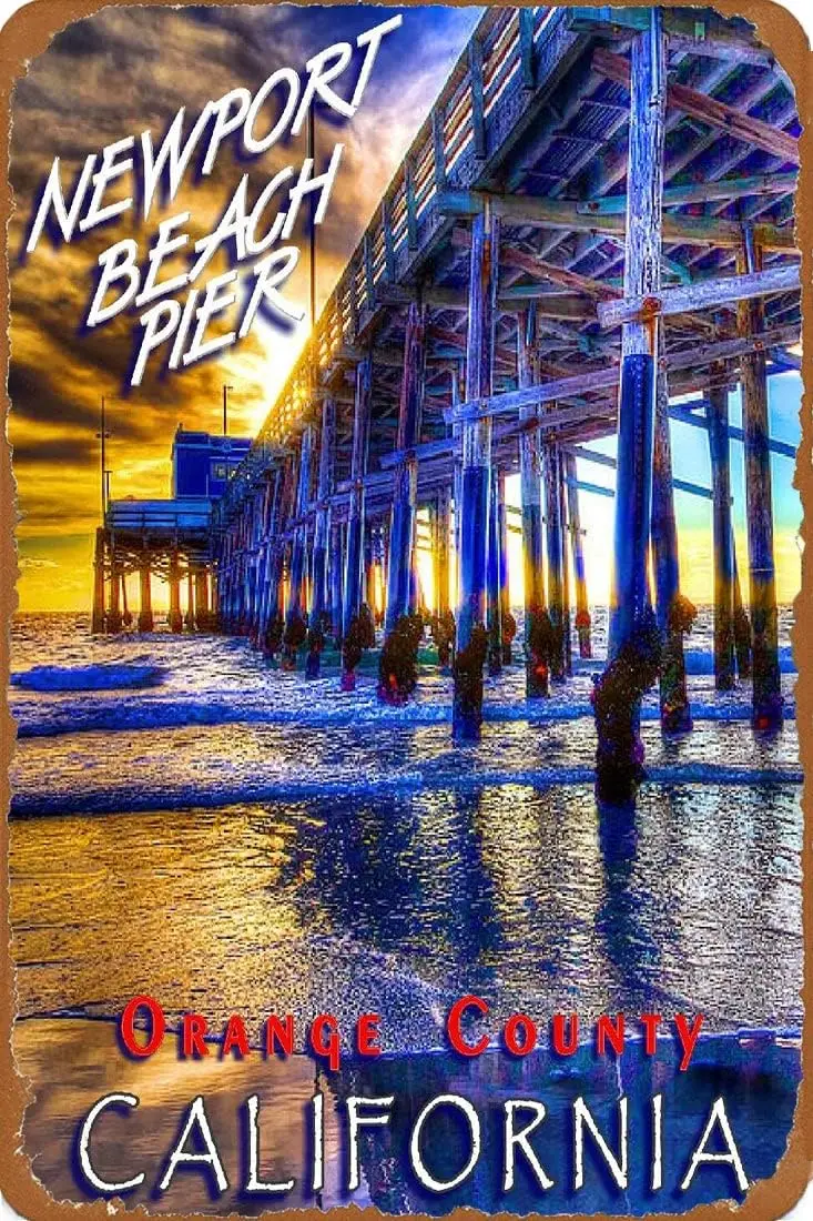 TYmall Metal Tin Sign Newport Beach Pier California United States Travel Advertisement Art Print Vintage Metal Signs Wall A sign