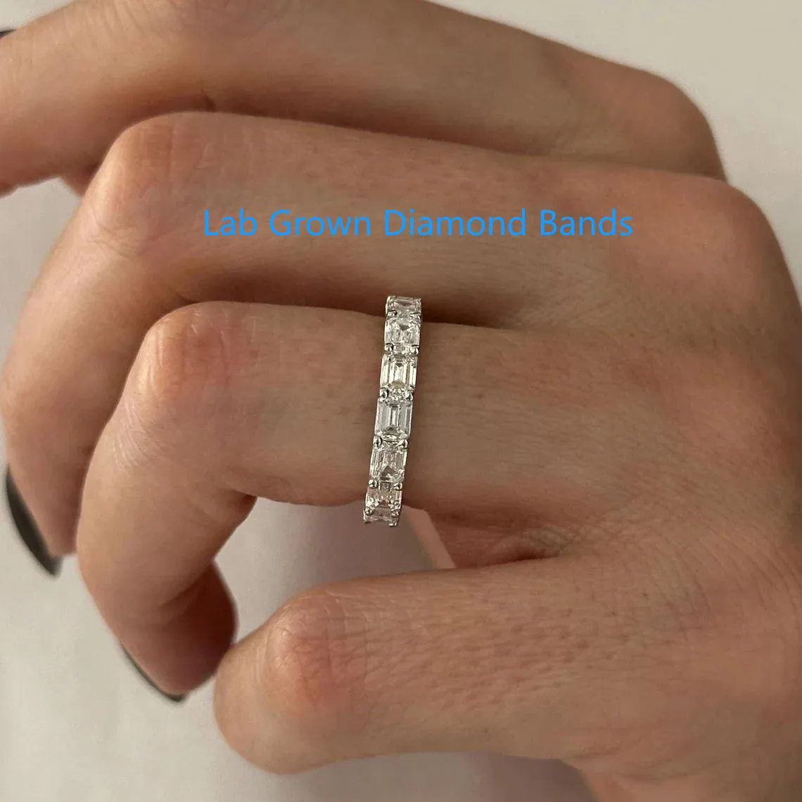0.15CT كل HPHT قطع الزمرد DEF VS-VVS مختبر نمت الماس خاتم الخلود U شكل الزمرد الماس في البلاتين 950