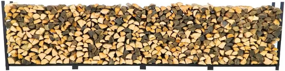 

16 Foot Black Large Outdoor Firewood Rack With Optional Seasoning Cover - 1 Cord Fire Log Holder - Powder Coated Steel Firewood