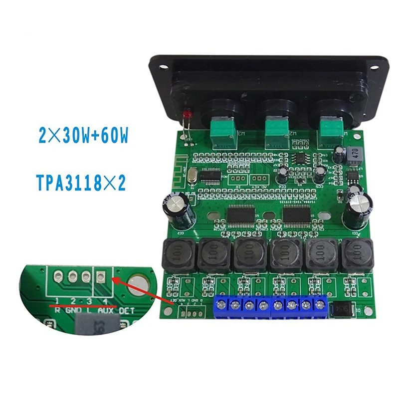 Placa amplificadora Bluetooth 5,0, 2X30W + 60W, placa amplificadora de potencia TPA3118D2, amplificador de Audio automotriz DIY de 2,1 canales