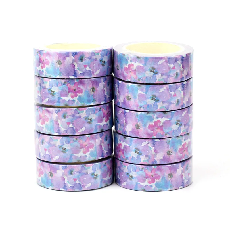 NEW Bulk 10pcs/Lot Decorative Watercolor Purple Flowers Washi Tapes for Journaling Adhesive Masking Tape Cute Stationery