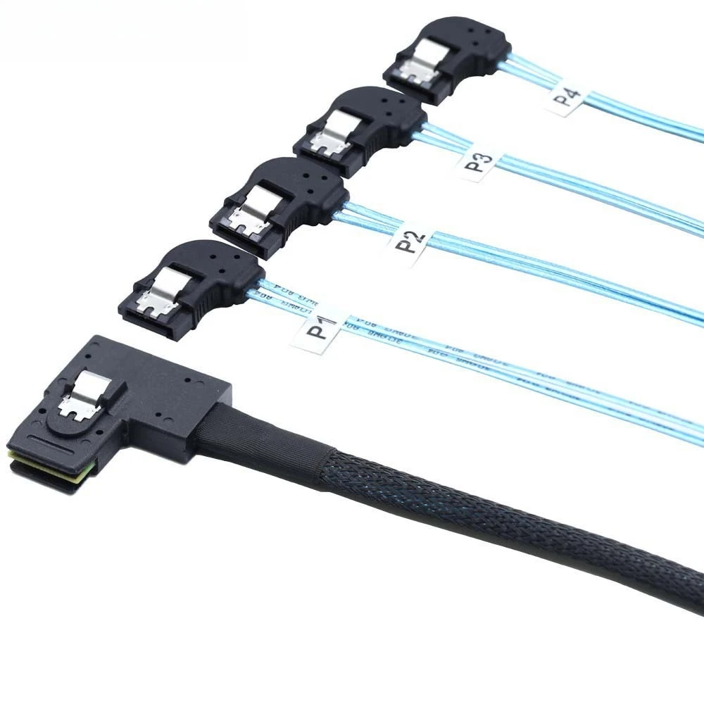 2Pcs Mini SAS HD SFF-8087 left turn 4 SATA 7P left turn server high speed in-machine cable